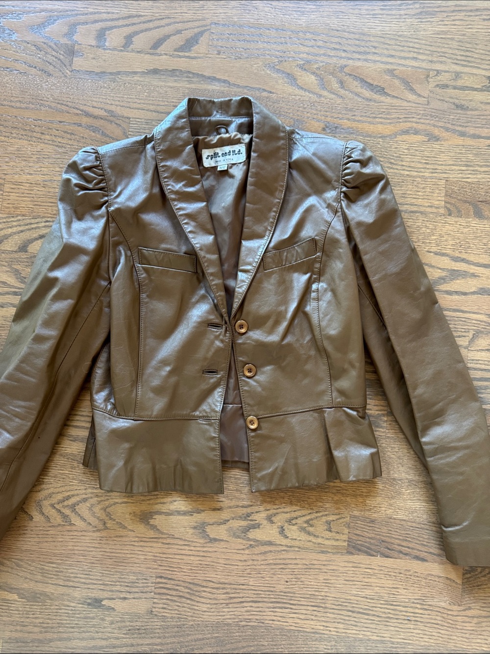 Faux Leather Brown Tailored Jacket by Pink Owl